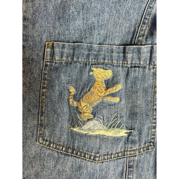 VTG Disney Denim Pooh Jumper Dress Sz L Embroidered Tigger Light Wash Cottage - Picture 8 of 12